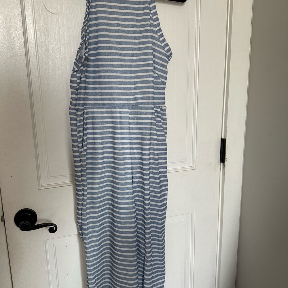 Blue and White Striped Sleeveless Dress